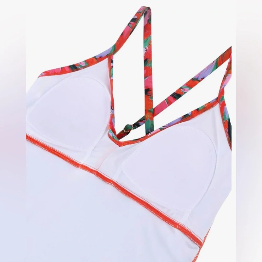 New-Medium Relleciga Vibrant Floral Orange & Red Tank Top Only